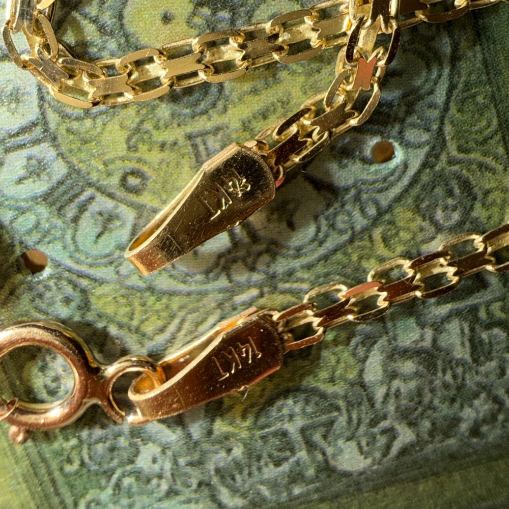 14kt solid yellow gold Bismarck mesh flat link chain bracelet or anklet 10” - Picture 4 of 7